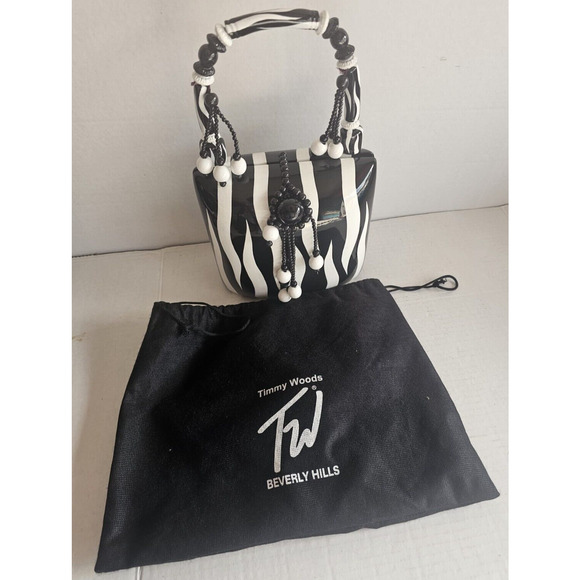 Vintage Timmy Woods Beverly Hills Zebra Print Clutch Bag Purse with Bag Rare - Picture 1 of 10